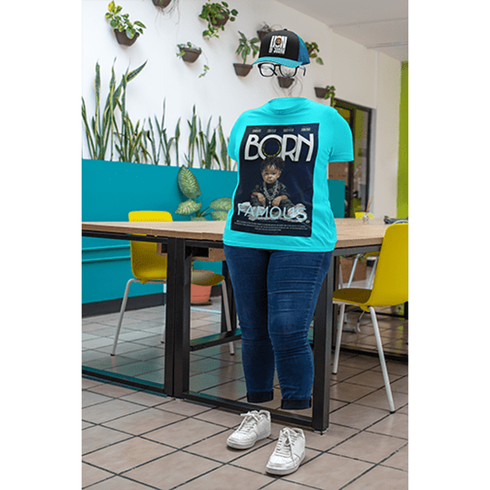 Born Famous "Posterized" Unisex Short-sleeve Cyan Tee