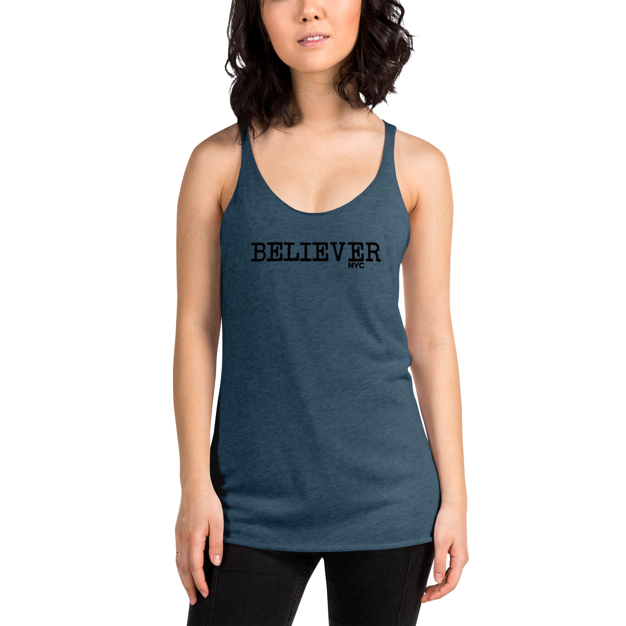Believer NYC Women's Racerback Vintage Indigo Front Tank